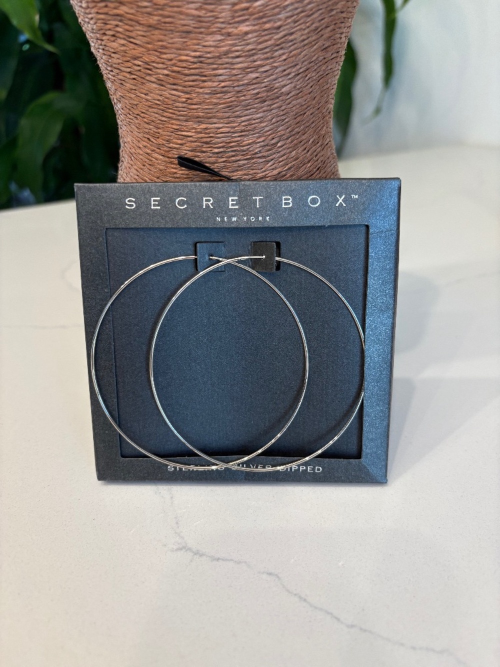 Secret Box New York Sterling Silver  Dipped Hoop Earrings 3 Inch